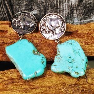 Buffalo nickel turquoise howlite earrings